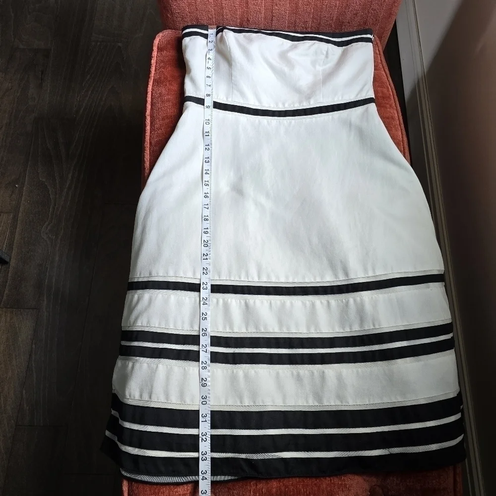 Ann Taylor Silk-Blend Strapless Fit & Flare White Dress Black Stripes Sz. 8 - Picture 10 of 12